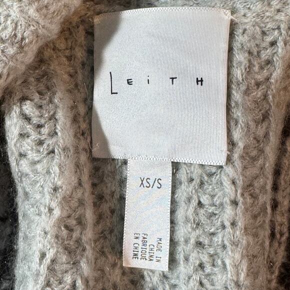 Leith Women's XS/S Gray Windowpane Open Cardigan Pockets Chunky Knit Sweater - Picture 3 of 8